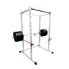 All white squat rack with weights on