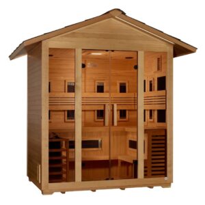 "Gargellen" 5 Person Hybrid (PureTech™ Full Spectrum IR or Traditional Stove) Outdoor Sauna - Canadian Hemlock