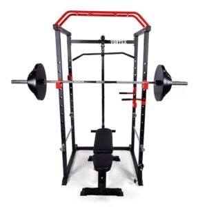 front view Olympic Squat Cage 1000 lb Weight Capacity Included with LAT Pulldown System