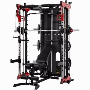 Deluxe Commercial Home Gym - Smith Machine w/ Twin Cross Cables, Built-in 2*80 kg Stack Weights- Deluxe Comes with Bench & Plate Weights