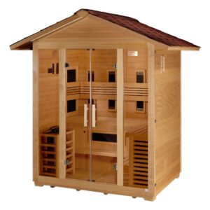 "Gargellen" 5 Person Hybrid (PureTech™ Full Spectrum IR or Traditional Stove) Outdoor Sauna - Canadian Hemlock
