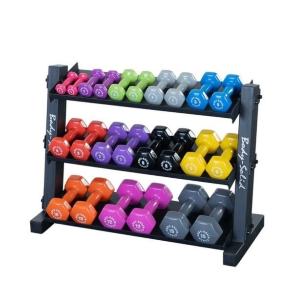 Body-Solid 3 Tier Horizontal 34" Vinyl or Neoprene Dumbell Rack