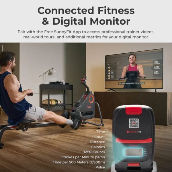 Sunny Premium Smart Ultra Quiet Dual Slide Rail Magnetic Rowing Machine